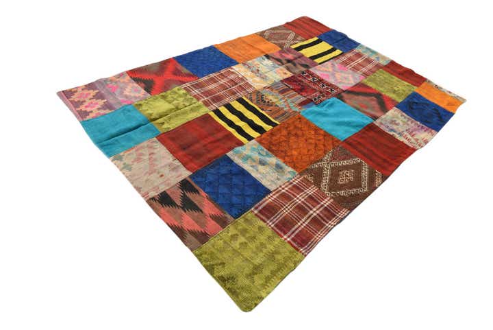 5' 4 x 7' 10 Hand Woven Kilim Patchwork Wool Rug