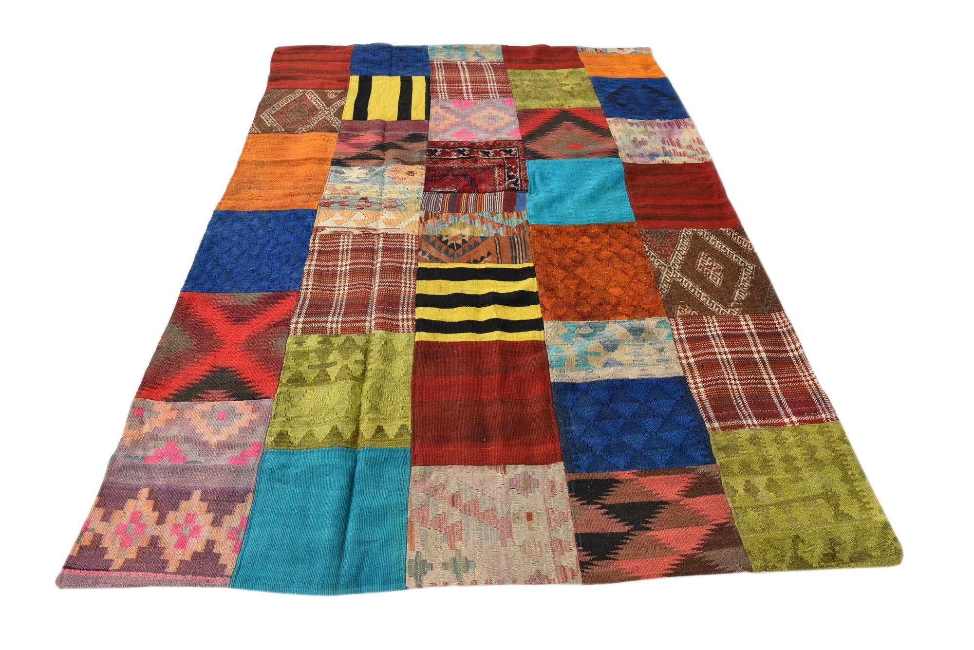 5' 4 x 7' 10 Hand Woven Kilim Patchwork Wool Rug