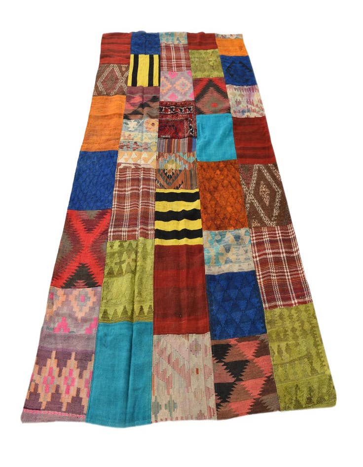 Detail image of 5' 4 x 7' 10 Hand Woven Kilim Patchwork Wool Rug