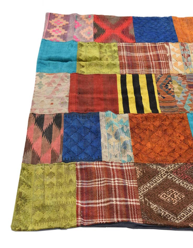 Detail image of 5' 4 x 7' 10 Hand Woven Kilim Patchwork Wool Rug