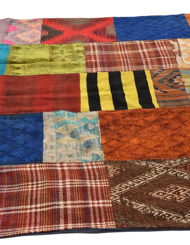 Detail image of 5' 4 x 7' 10 Hand Woven Kilim Patchwork Wool Rug
