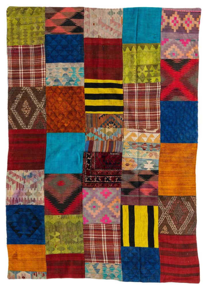5' 4 x 7' 10 Hand Woven Kilim Patchwork Wool Rug