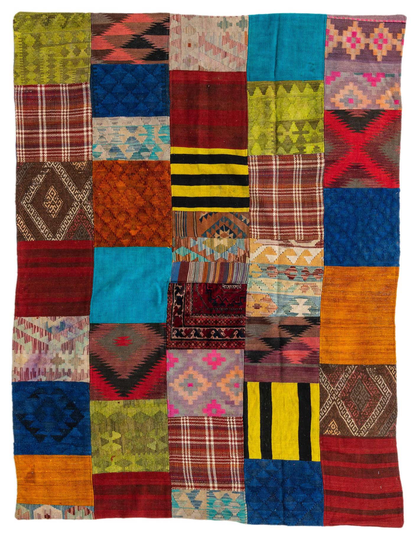 5' 4 x 7' 10 Hand Woven Kilim Patchwork Wool Rug