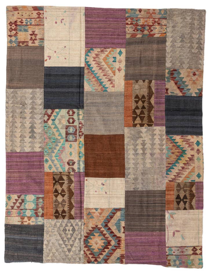 Detail image of 6' x 7' 7 Hand Woven Kilim Patchwork Wool Rug