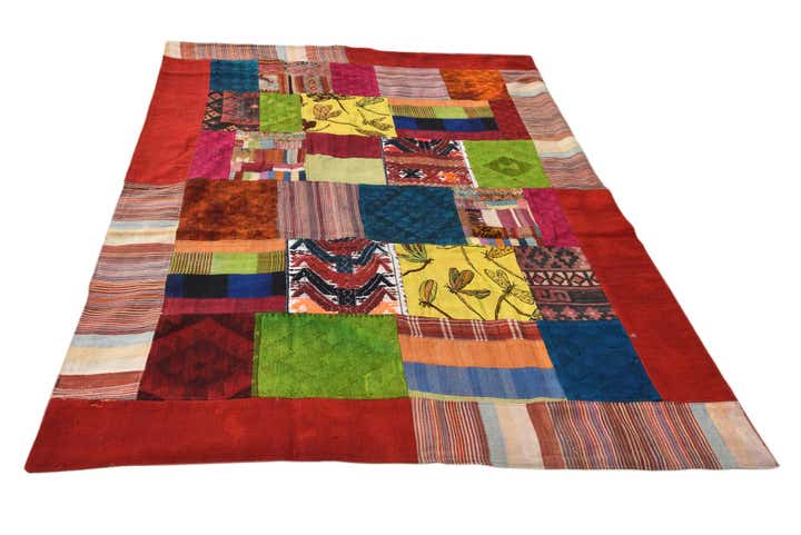 5' 5 x 8' Hand Woven Kilim Patchwork Wool Rug