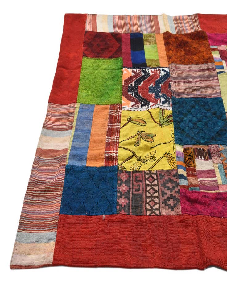Detail image of 5' 5 x 8' Hand Woven Kilim Patchwork Wool Rug