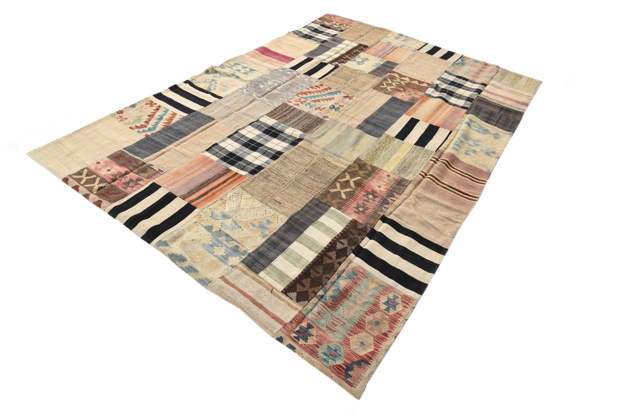 6' 5 x 9' 9 Hand Woven Kilim Patchwork Wool Rug