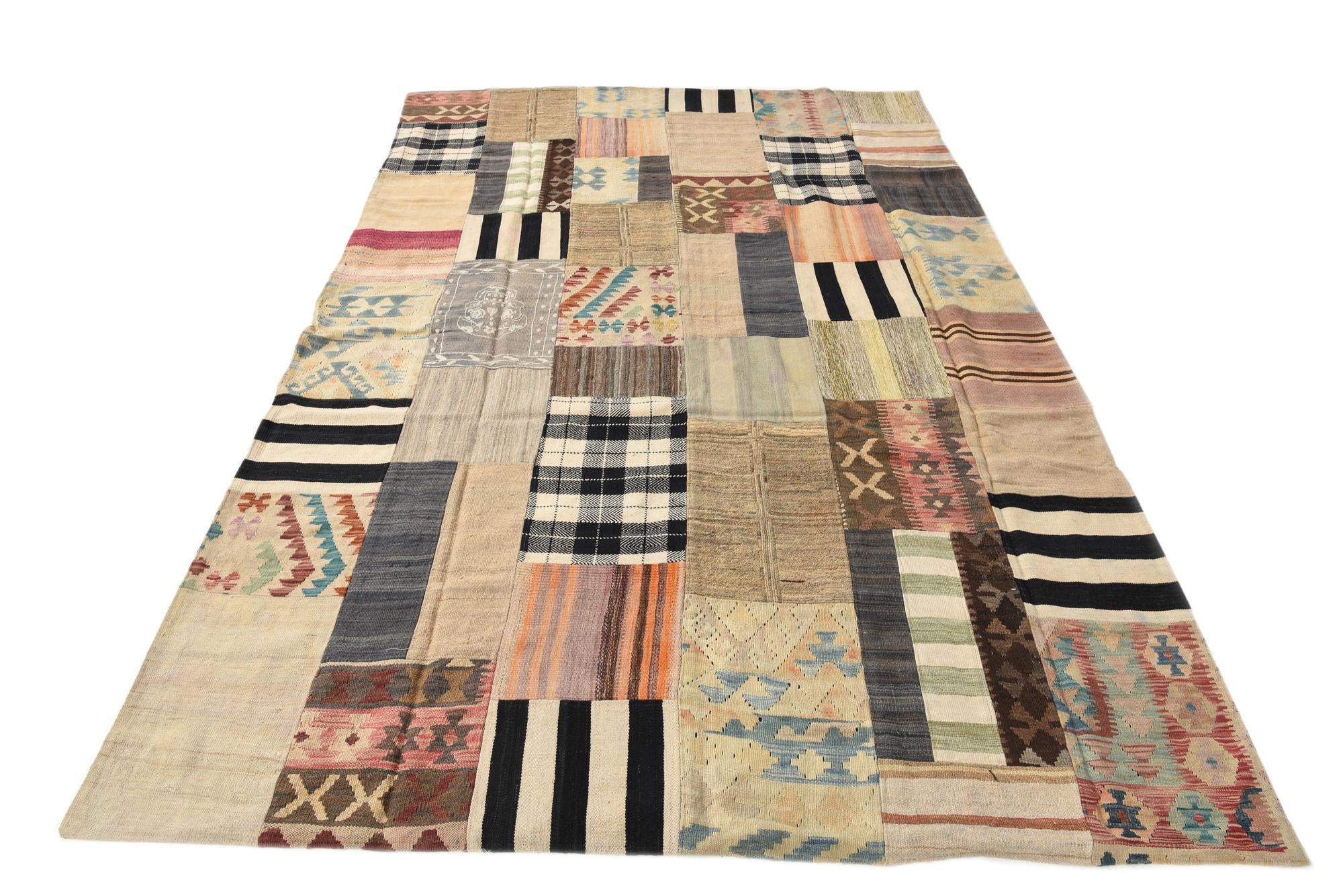 6' 5 x 9' 9 Hand Woven Kilim Patchwork Wool Rug