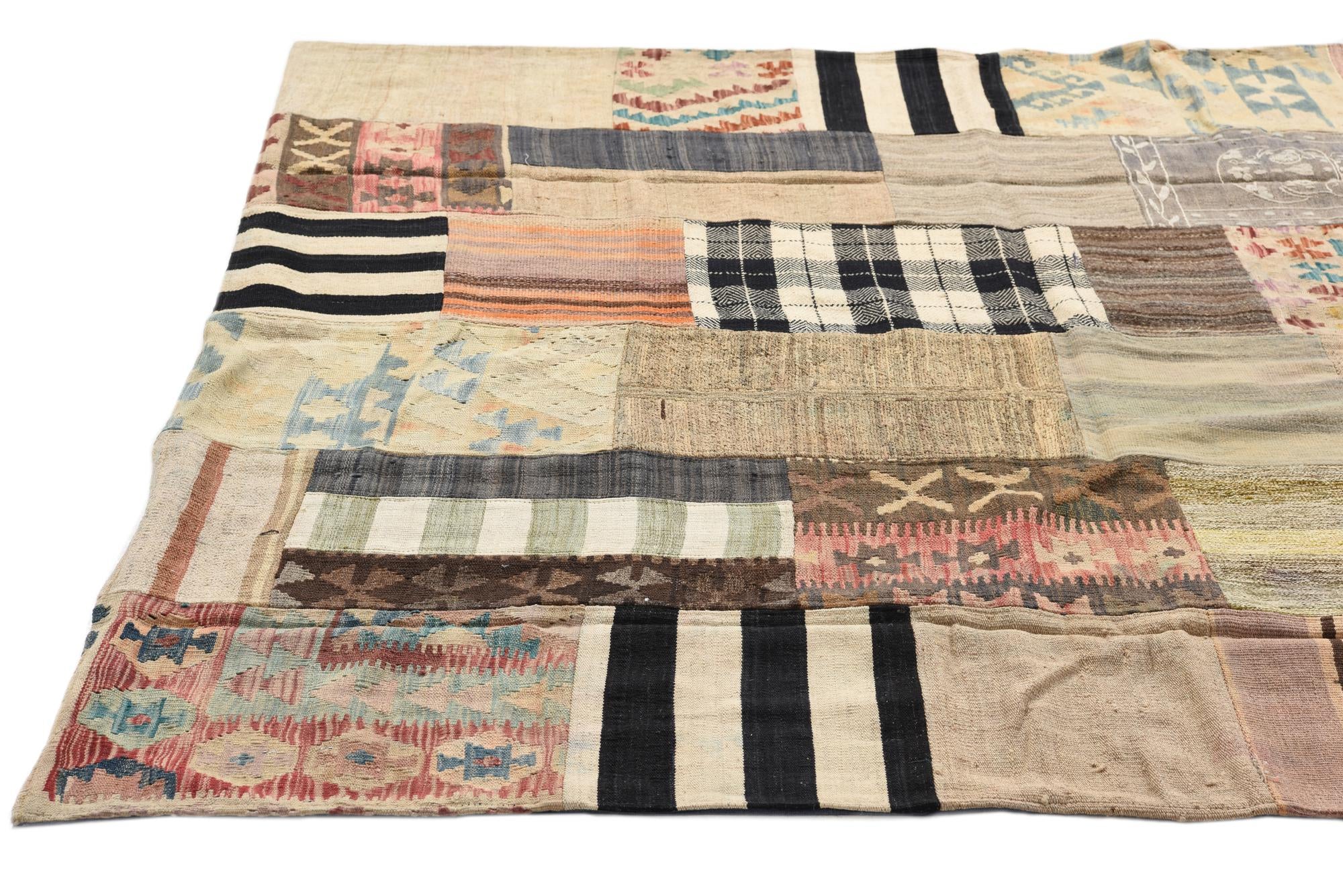6' 5 x 9' 9 Hand Woven Kilim Patchwork Wool Rug