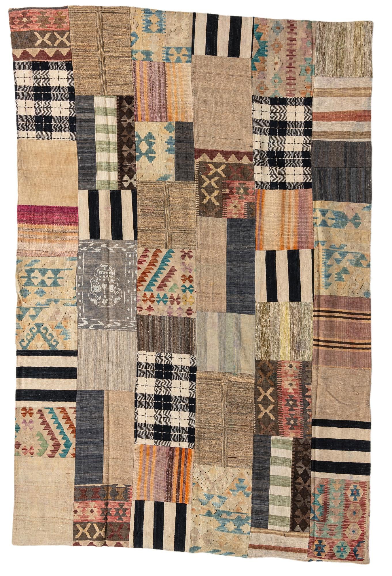 6' 5 x 9' 9 Hand Woven Kilim Patchwork Wool Rug