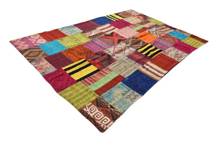 Detail image of 6' 7 x 9' 9 Hand Woven Kilim Patchwork Wool Rug