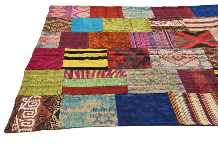 Detail image of 6' 7 x 9' 9 Hand Woven Kilim Patchwork Wool Rug
