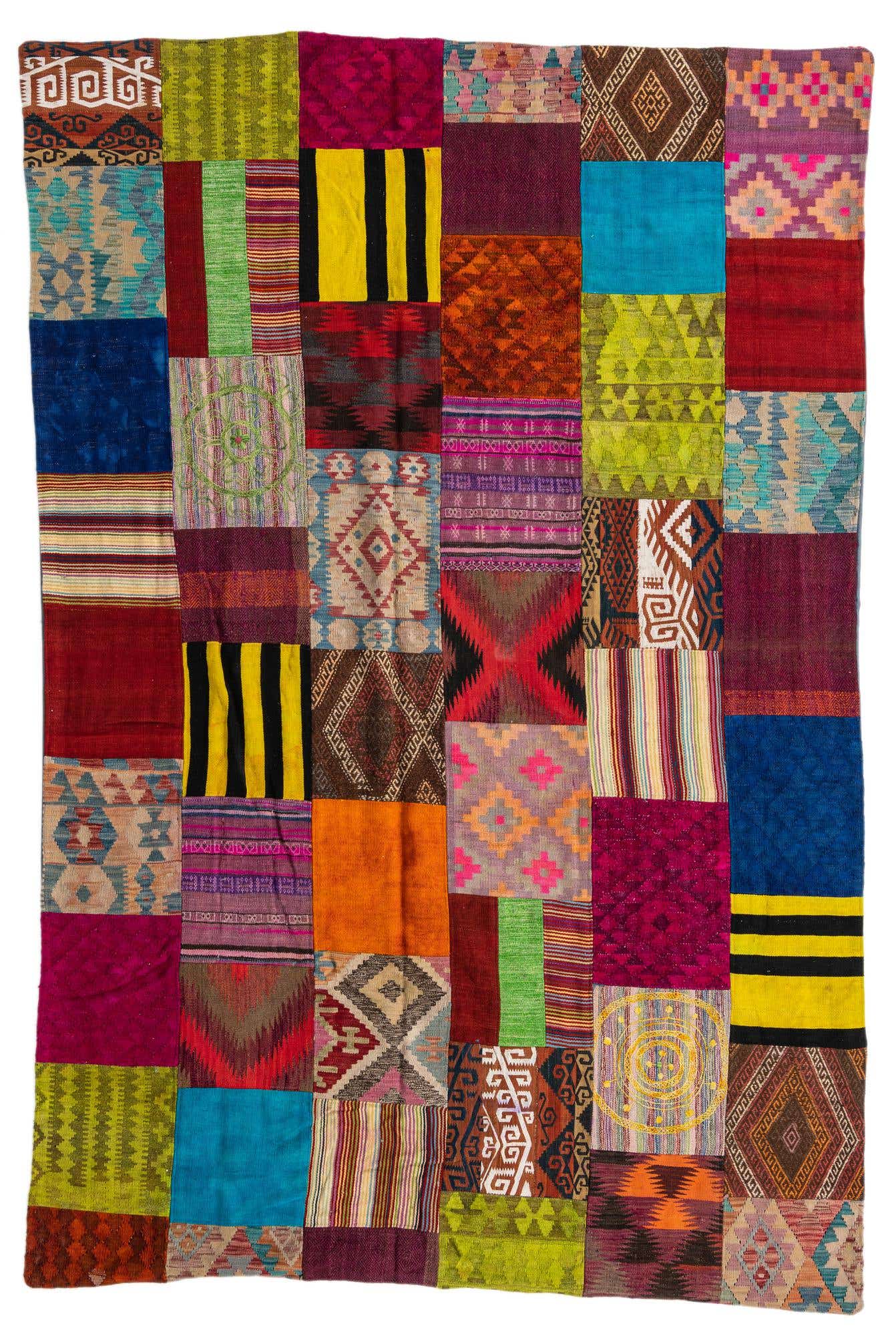 6' 7 x 9' 9 Hand Woven Kilim Patchwork Wool Rug