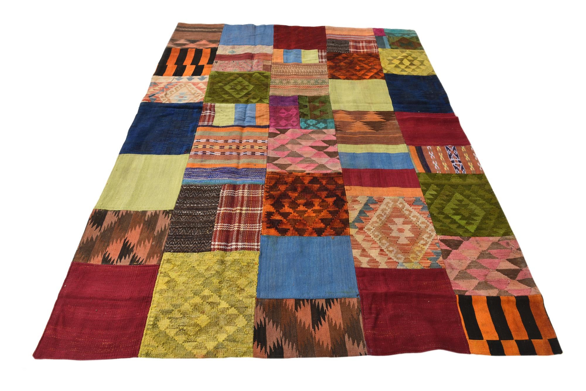 5' 8 x 7' 8 Hand Woven Kilim Patchwork Wool Rug