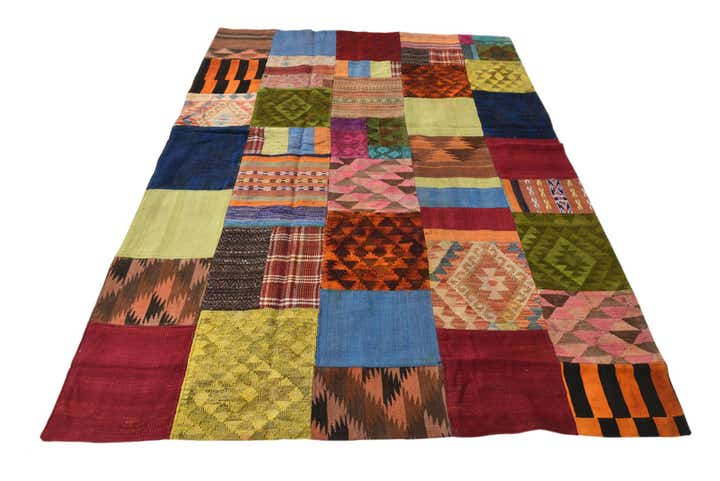 5' 8 x 7' 8 Hand Woven Kilim Patchwork Wool Rug