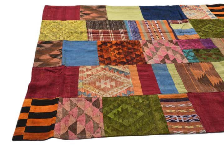 5' 8 x 7' 8 Hand Woven Kilim Patchwork Wool Rug