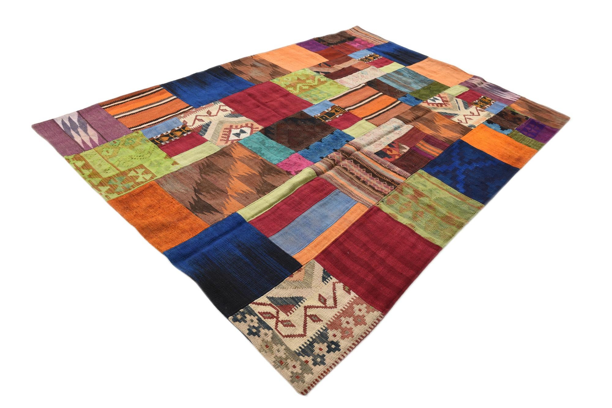 5' 8 x 7' 11 Hand Woven Kilim Patchwork Wool Rug