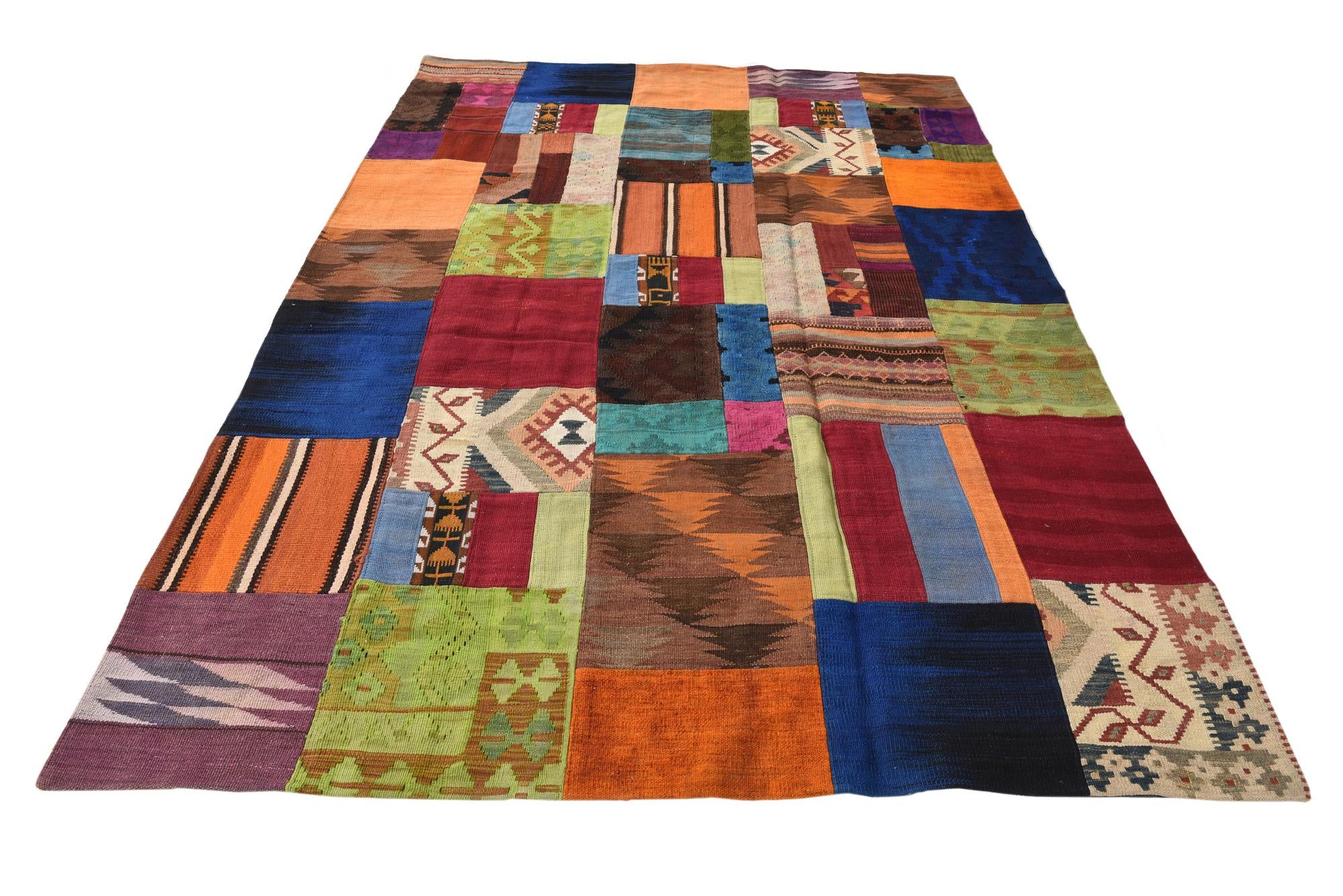 5' 8 x 7' 11 Hand Woven Kilim Patchwork Wool Rug