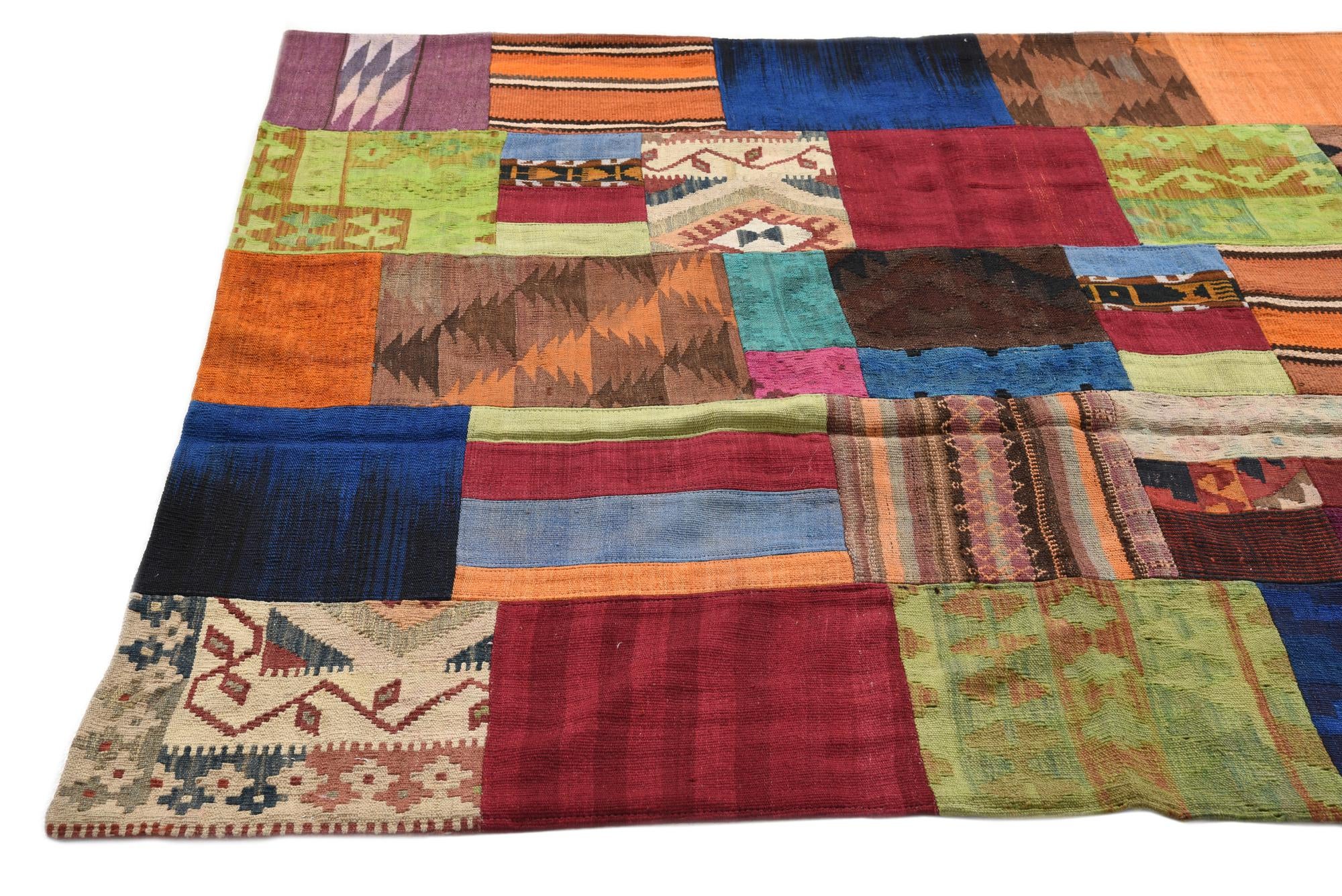 5' 8 x 7' 11 Hand Woven Kilim Patchwork Wool Rug