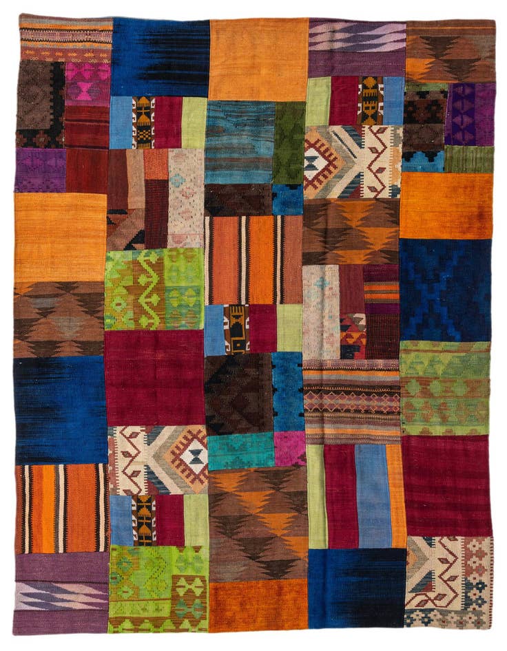 Detail image of 5' 8 x 7' 11 Hand Woven Kilim Patchwork Wool Rug
