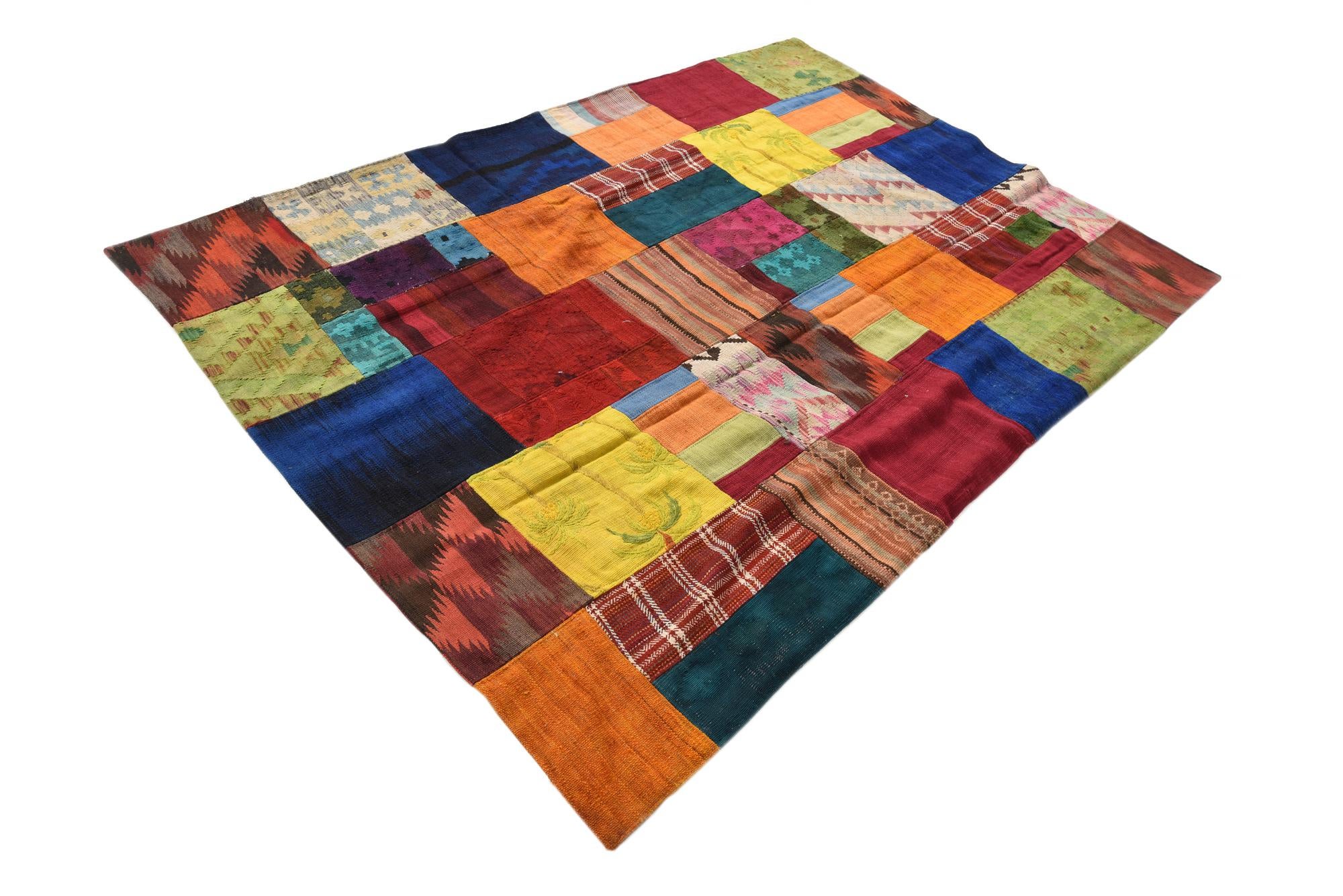 5' 8 x 8' Hand Woven Kilim Patchwork Wool Rug