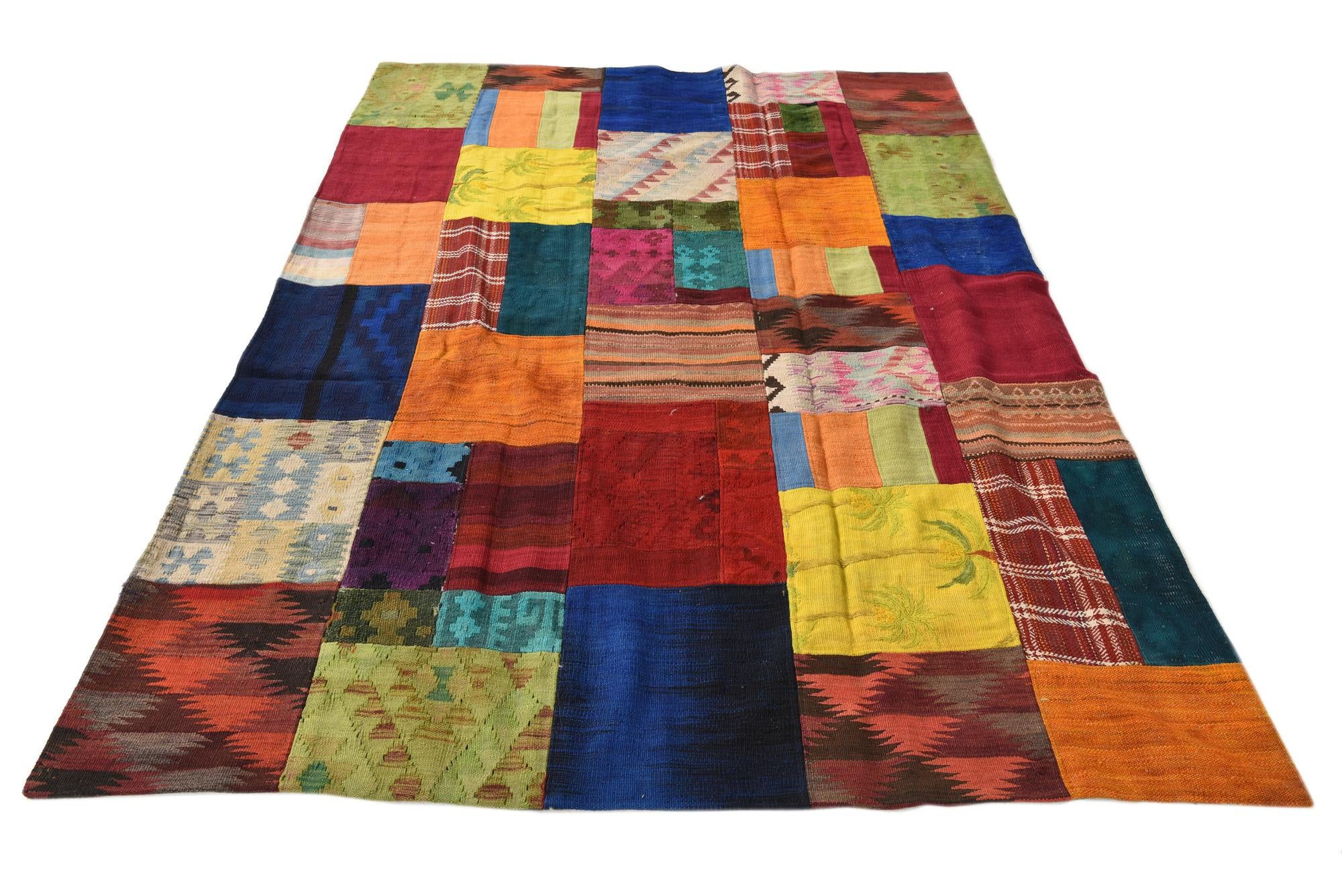 5' 8 x 8' Hand Woven Kilim Patchwork Wool Rug