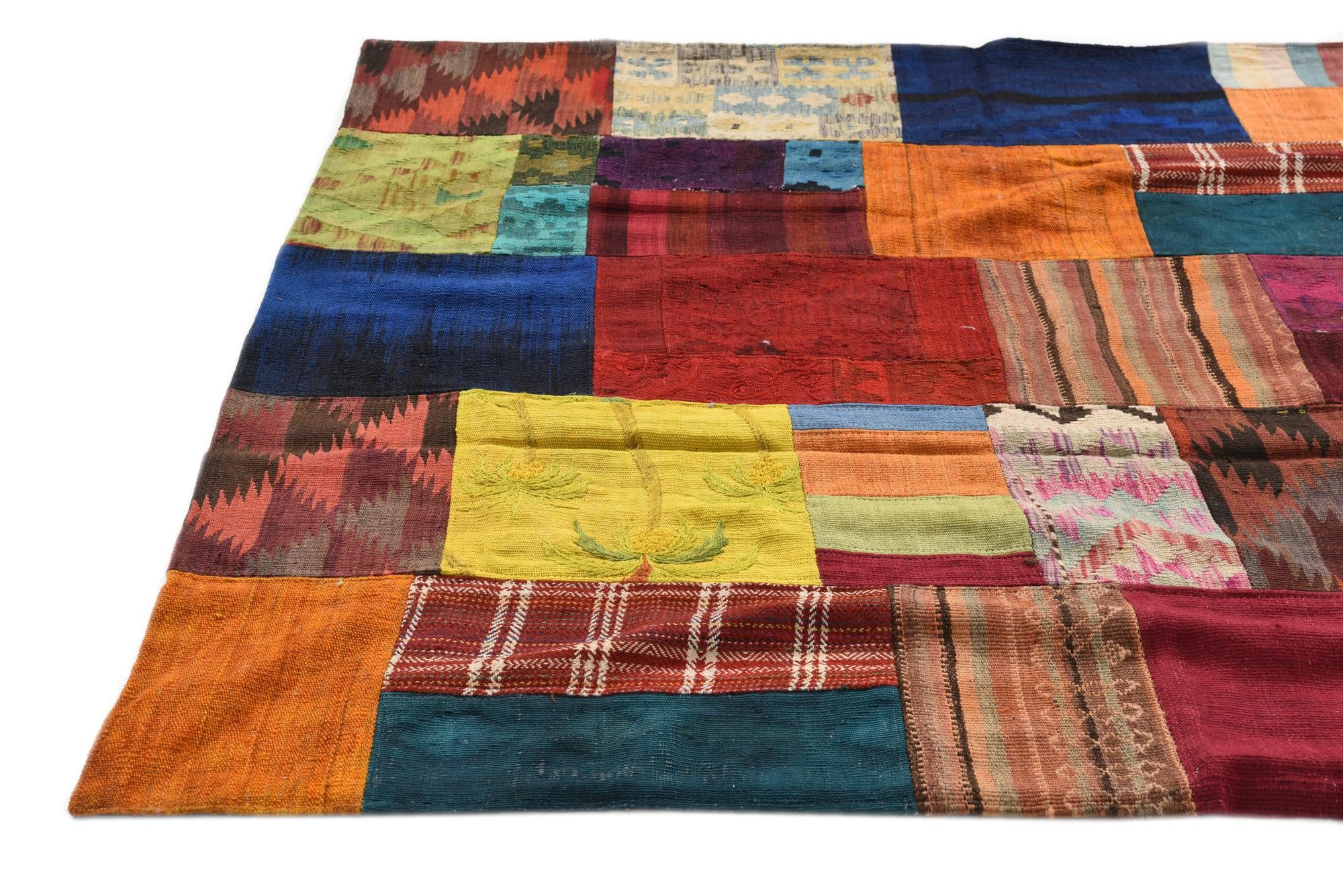 5' 8 x 8' Hand Woven Kilim Patchwork Wool Rug