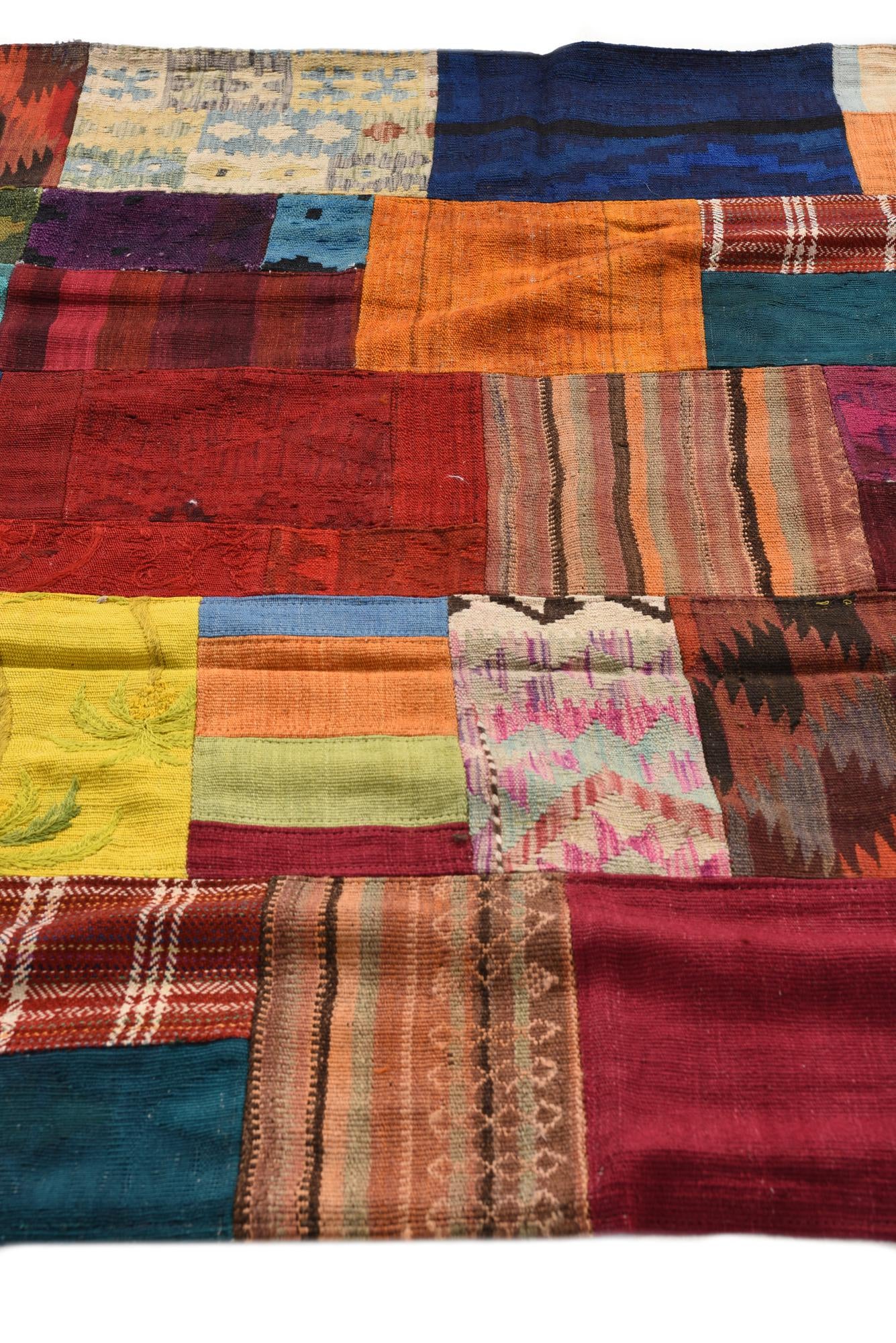 5' 8 x 8' Hand Woven Kilim Patchwork Wool Rug
