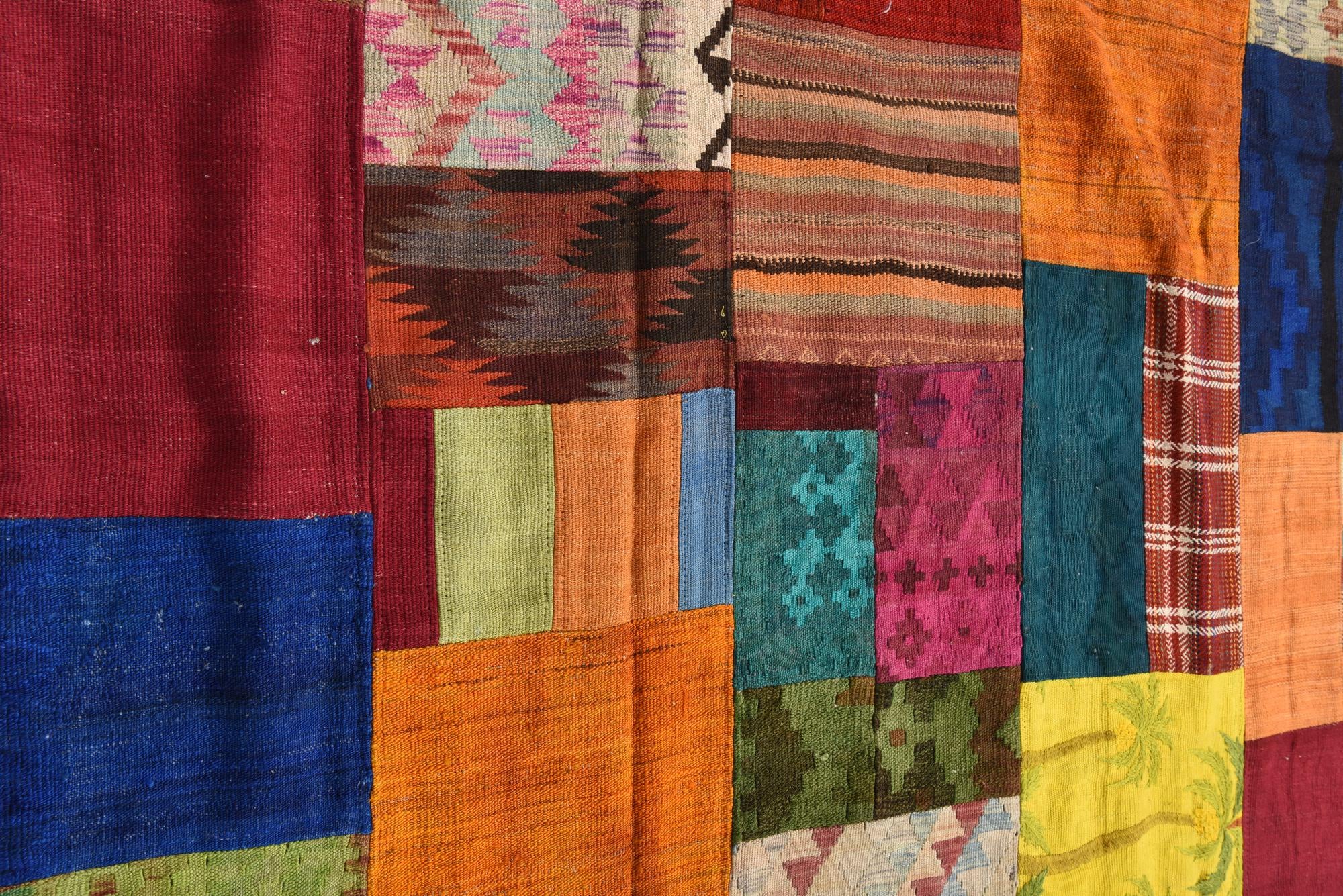 5' 8 x 8' Hand Woven Kilim Patchwork Wool Rug