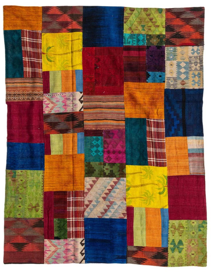 Detail image of 5' 8 x 8' Hand Woven Kilim Patchwork Wool Rug