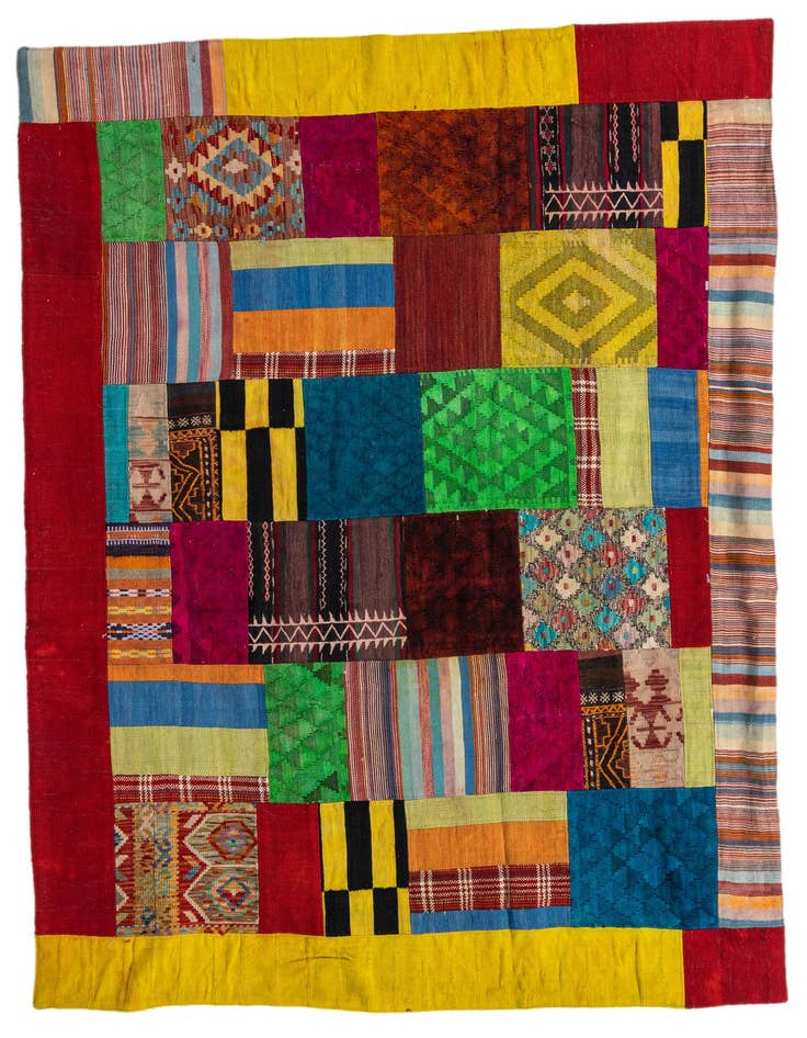 Detail image of 5' 7 x 8' Hand Woven Kilim Patchwork Wool Rug