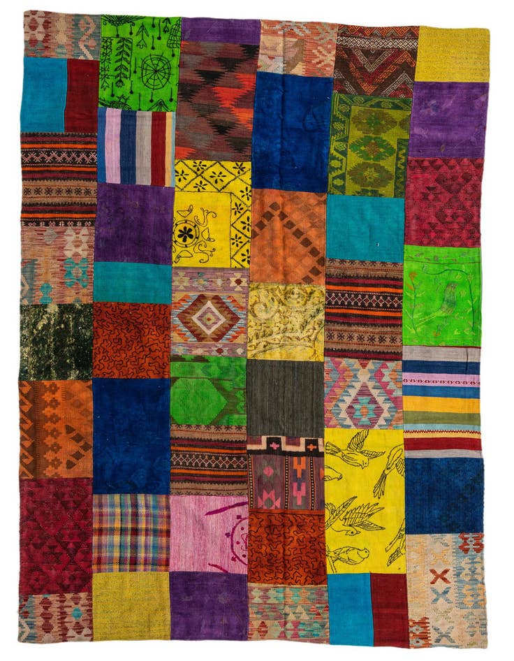 Detail image of 6' 7 x 9' 9 Hand Woven Kilim Patchwork Wool Rug