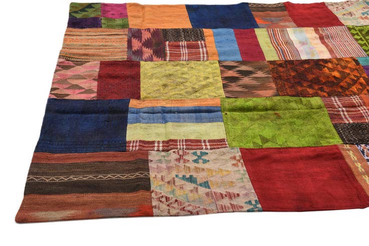 Detail image of 5' 8 x 7' 8 Hand Woven Kilim Patchwork Wool Rug