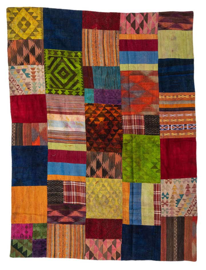 5' 8 x 7' 8 Hand Woven Kilim Patchwork Wool Rug