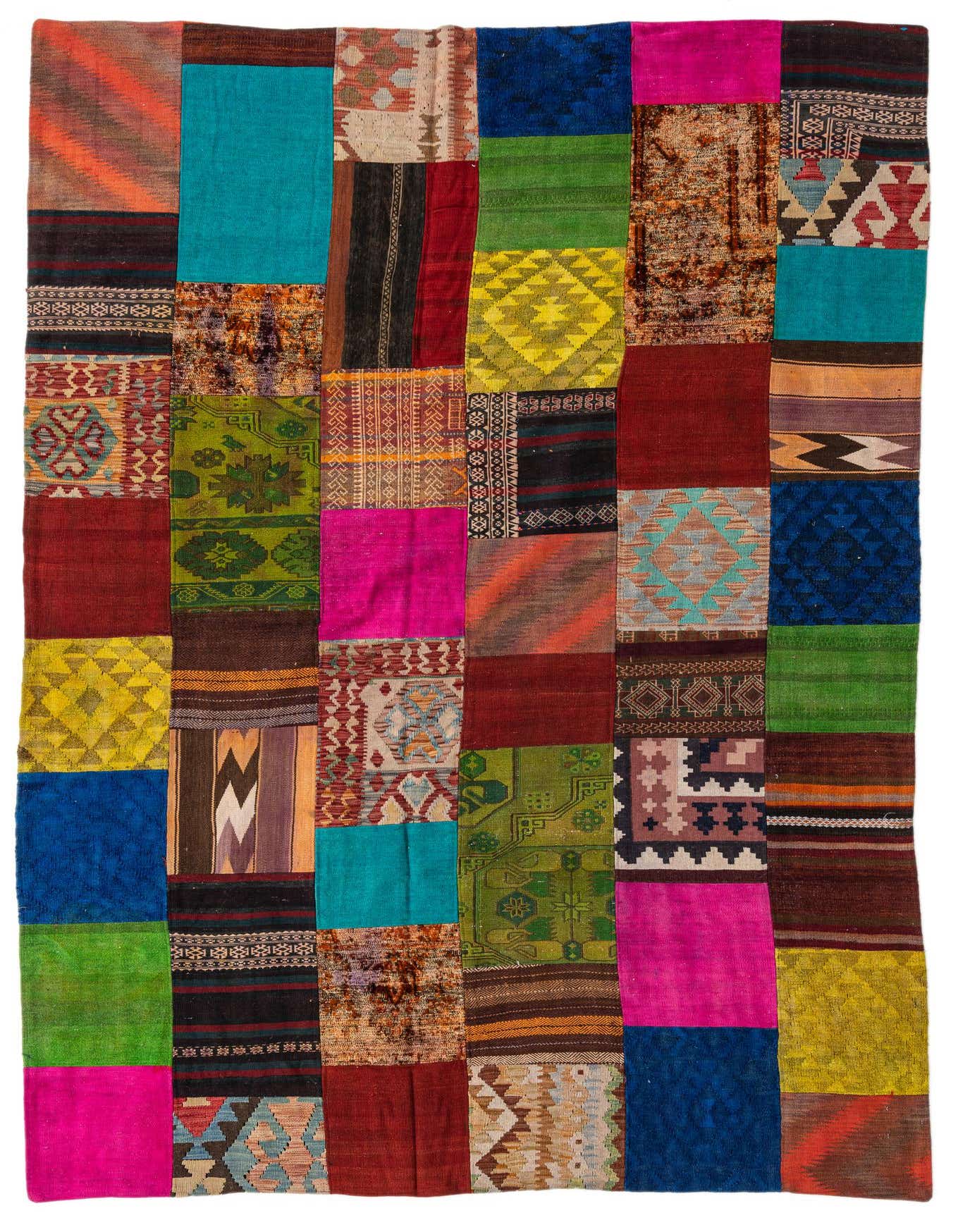 Primary image 6' 7 x 9' 10  Hand Woven Kilim Patchwork Wool Rug