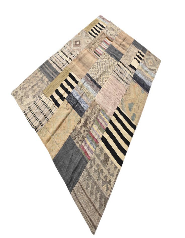 Detail image of 5' 4 x 8'  Hand Woven Kilim Patchwork Wool Rug