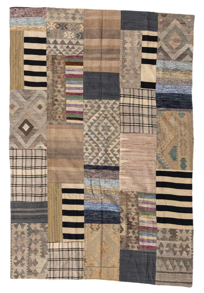 5' 4 x 8' Hand Woven Kilim Patchwork Wool Rug