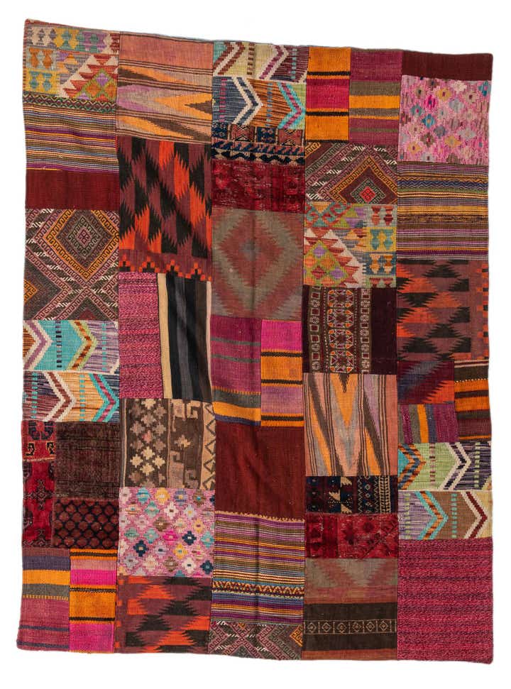 5' 1 x 6' 9 Hand Woven Kilim Patchwork Wool Rug