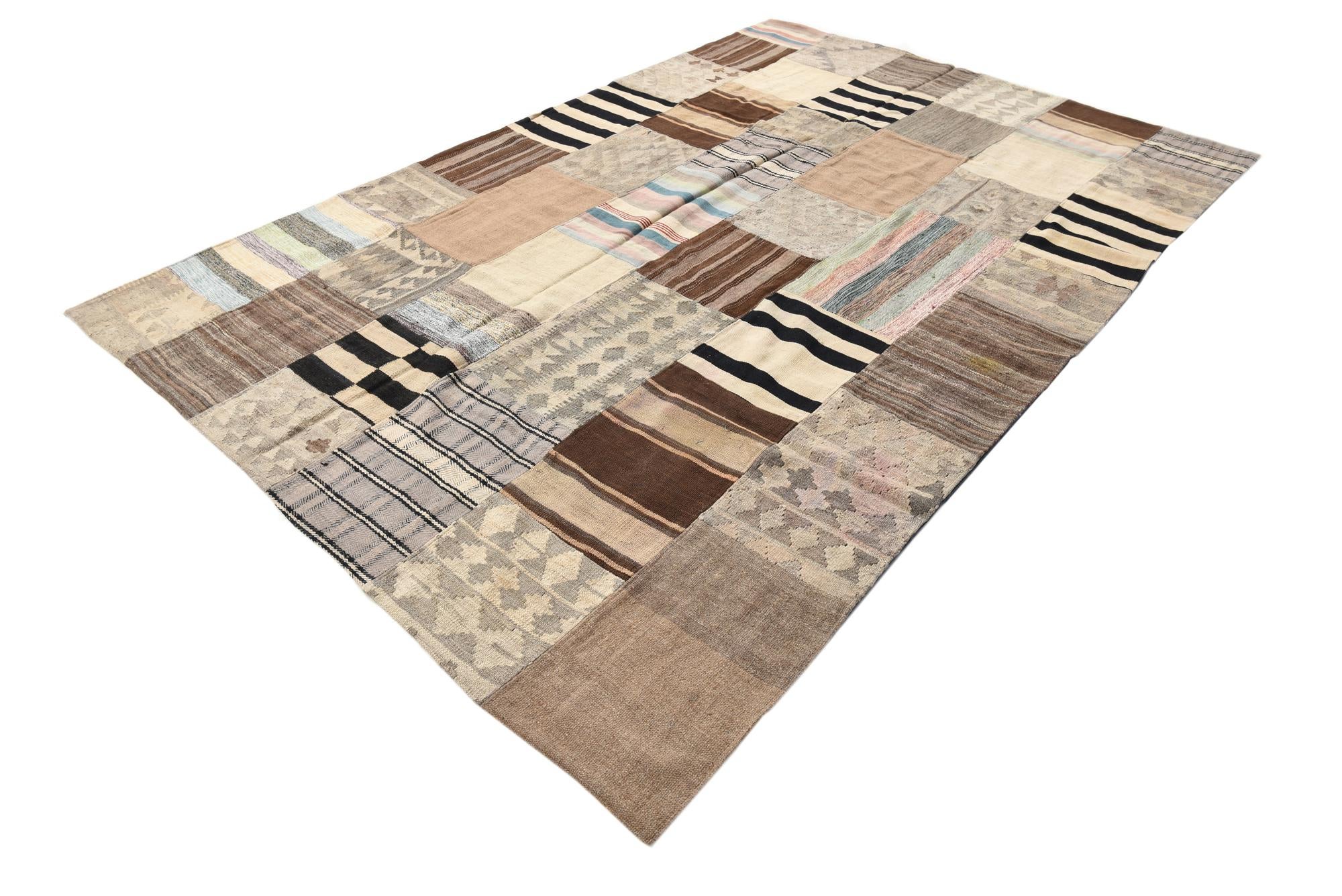 6' 4 x 9' 9 Hand Woven Kilim Patchwork Wool Rug