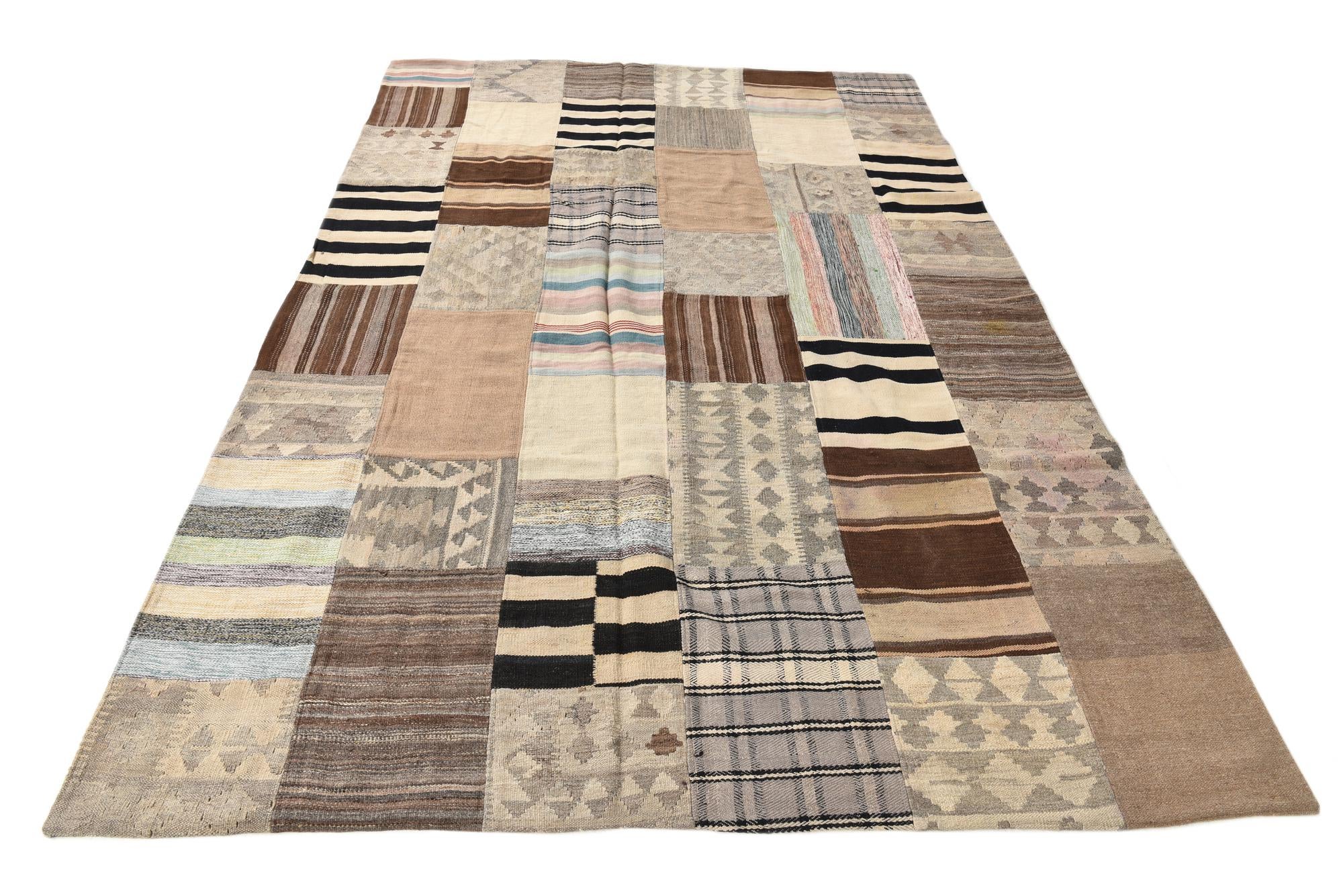 6' 4 x 9' 9 Hand Woven Kilim Patchwork Wool Rug
