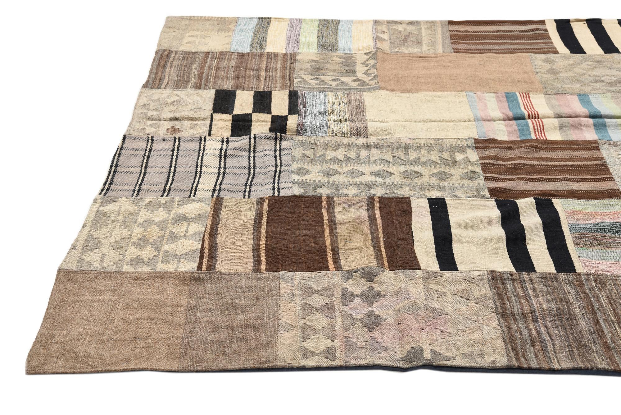 6' 4 x 9' 9 Hand Woven Kilim Patchwork Wool Rug
