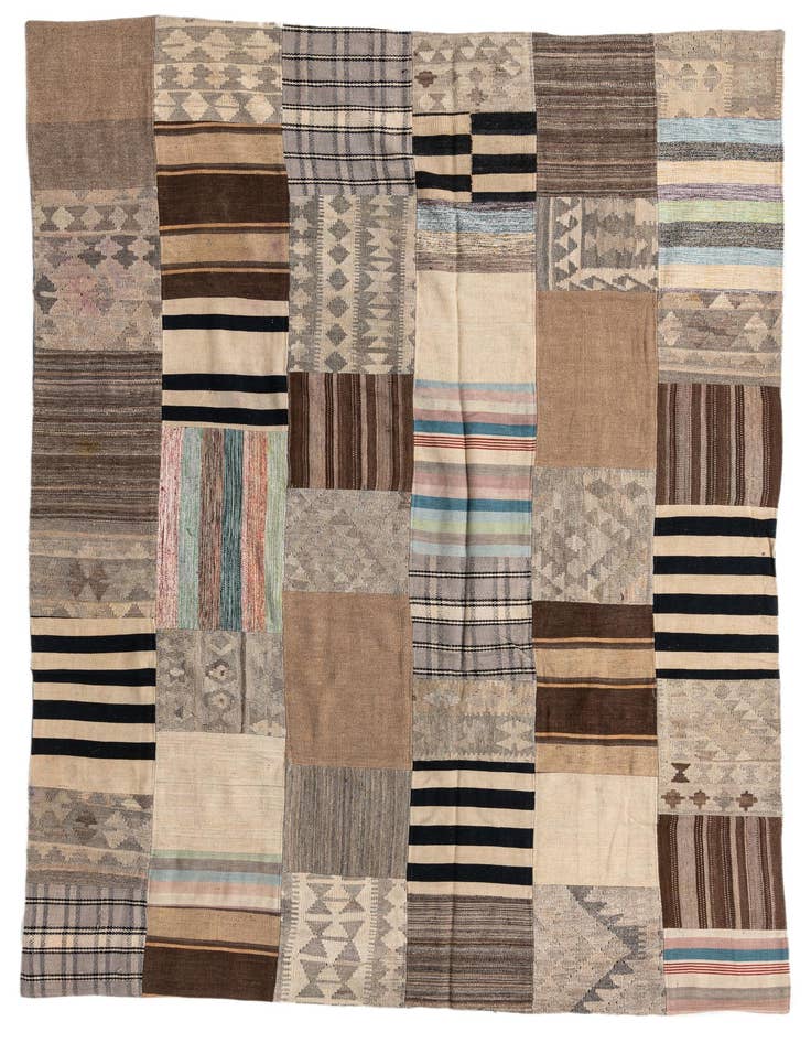 Detail image of 6' 4 x 9' 9 Hand Woven Kilim Patchwork Wool Rug