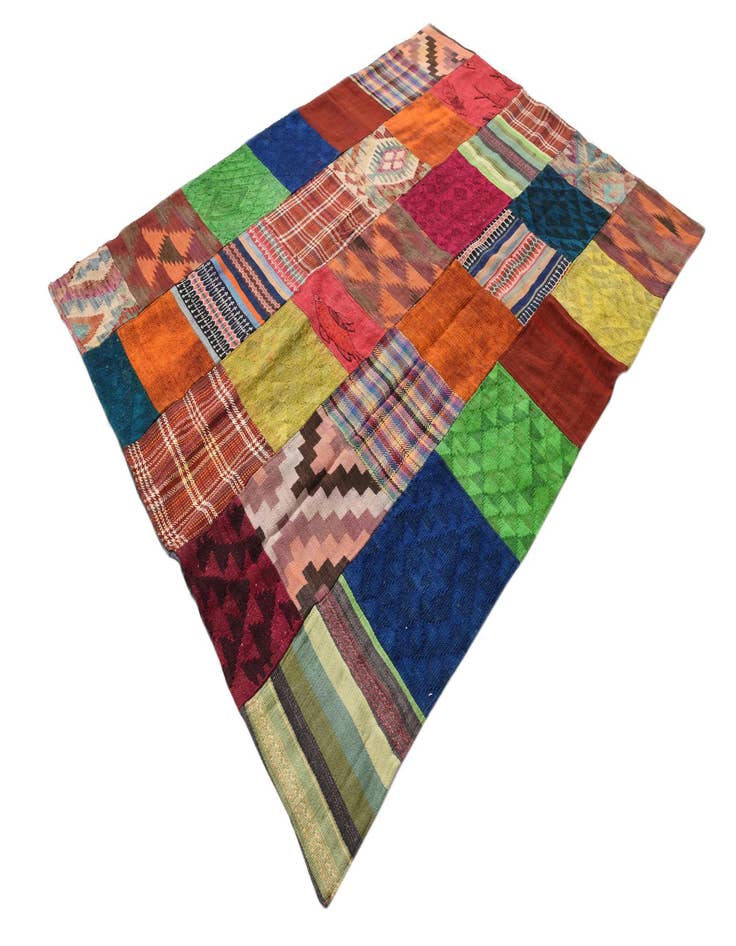 Detail image of 5' 5 x 7' 9  Hand Woven Kilim Patchwork Wool Rug