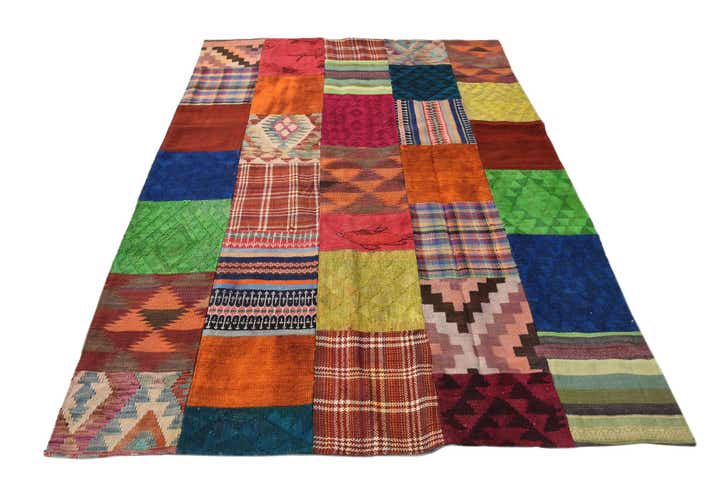 5' 5 x 7' 9 Hand Woven Kilim Patchwork Wool Rug