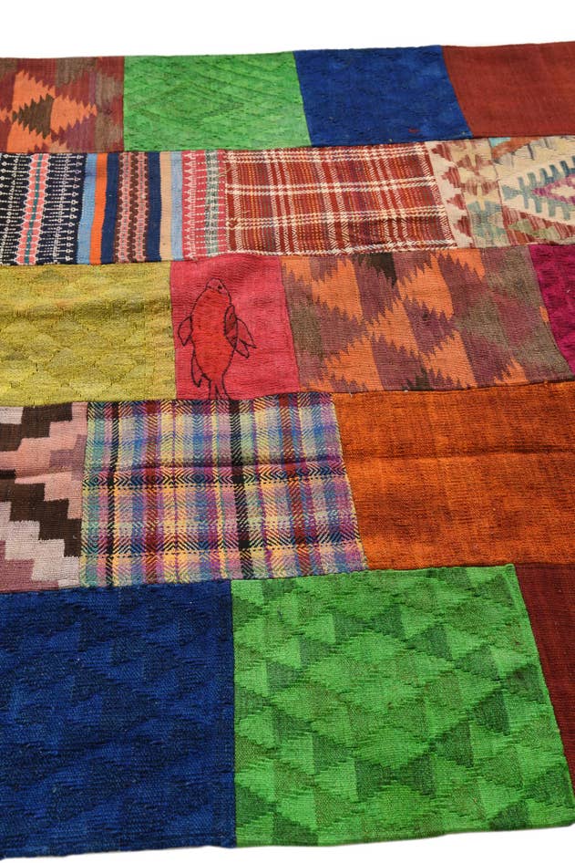 Detail image of 5' 5 x 7' 9 Hand Woven Kilim Patchwork Wool Rug
