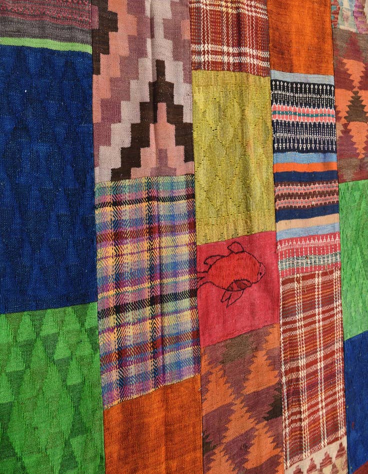 Detail image of 5' 5 x 7' 9  Hand Woven Kilim Patchwork Wool Rug