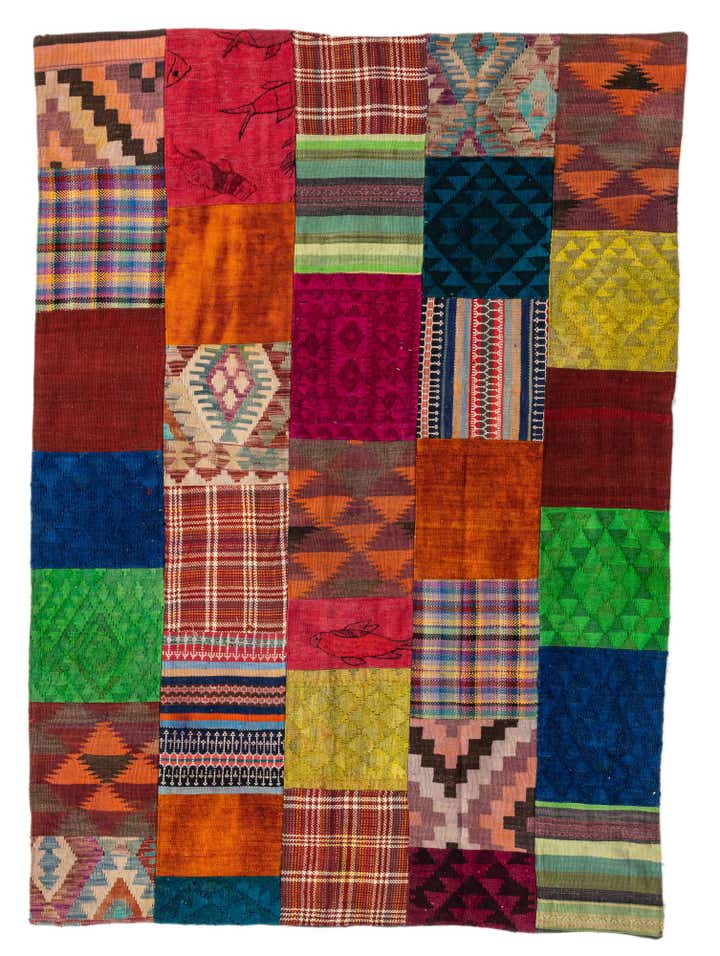 5' 5 x 7' 9 Hand Woven Kilim Patchwork Wool Rug