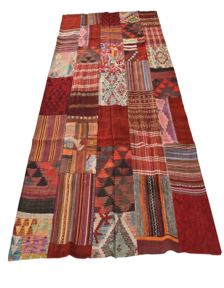 Detail image of 5' 6 x 7' 9 Hand Woven Kilim Patchwork Wool Rug