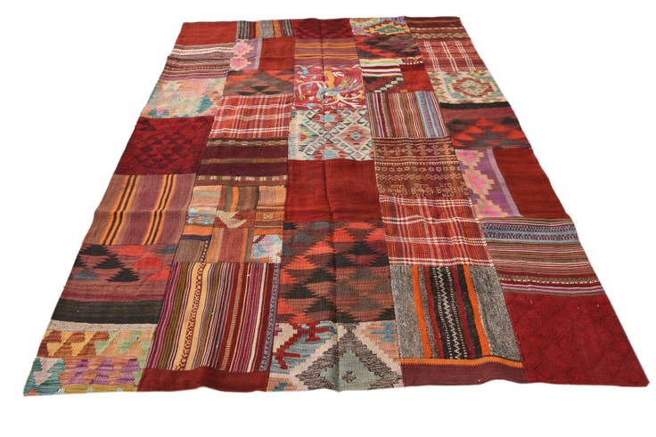 Detail image of 5' 6 x 7' 9 Hand Woven Kilim Patchwork Wool Rug
