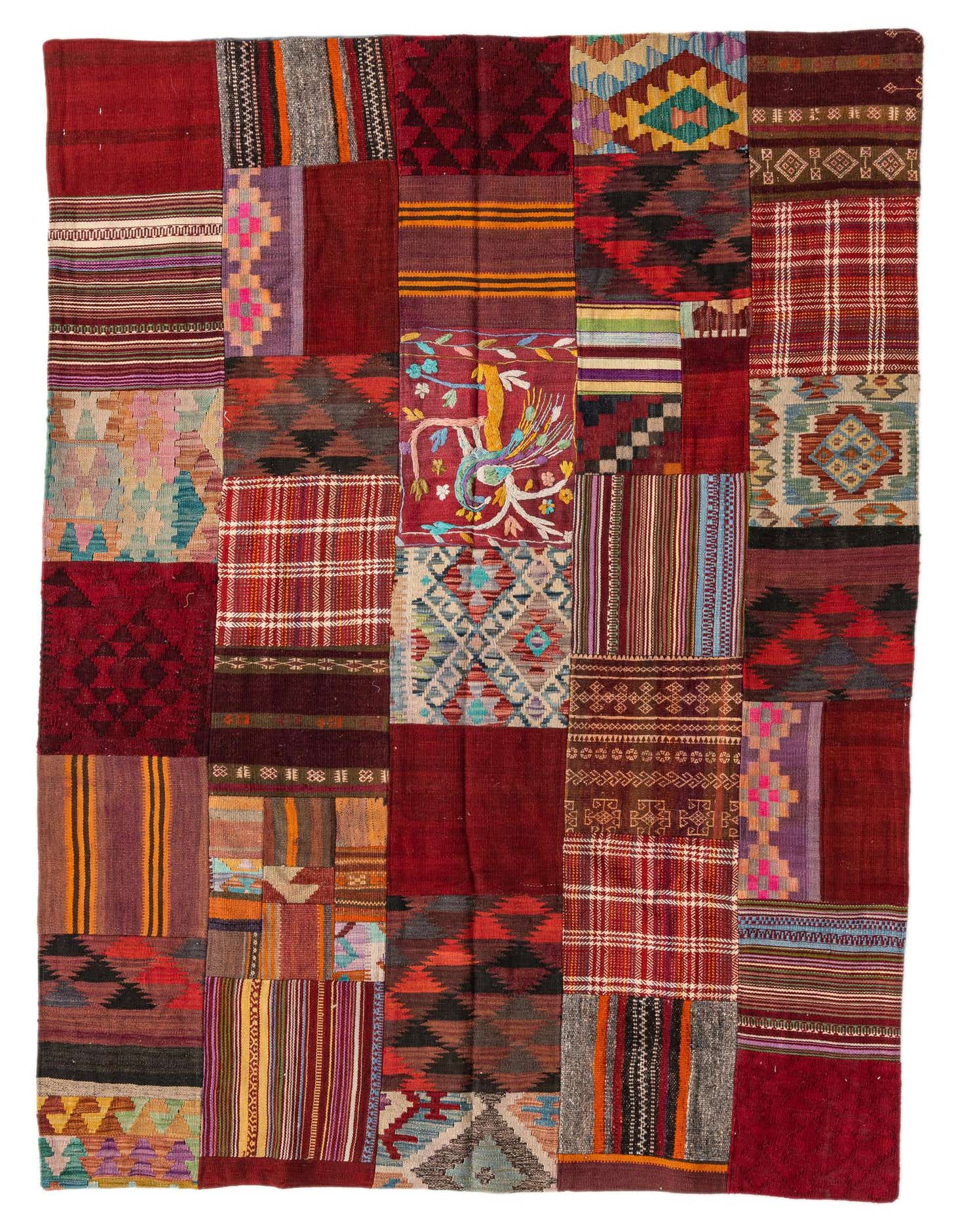 5' 6 x 7' 9 Hand Woven Kilim Patchwork Wool Rug